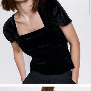 Zara NWT black small velour top